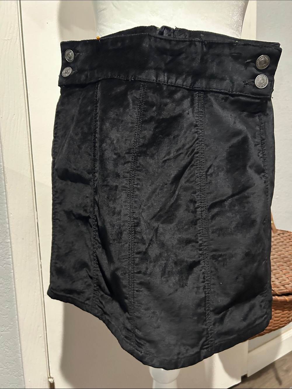 Free People Black Mini Skirt with Silver Buttons